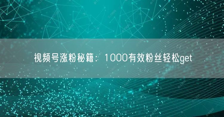 视频号涨粉秘籍：1000有效粉丝轻松get